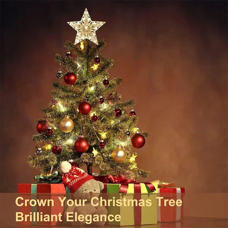 Christmas Decoration LED Glowing Tree Topper Five Pointed Star Christmas Tree Ornaments Home Decor Navidad New Year 2025 Decor