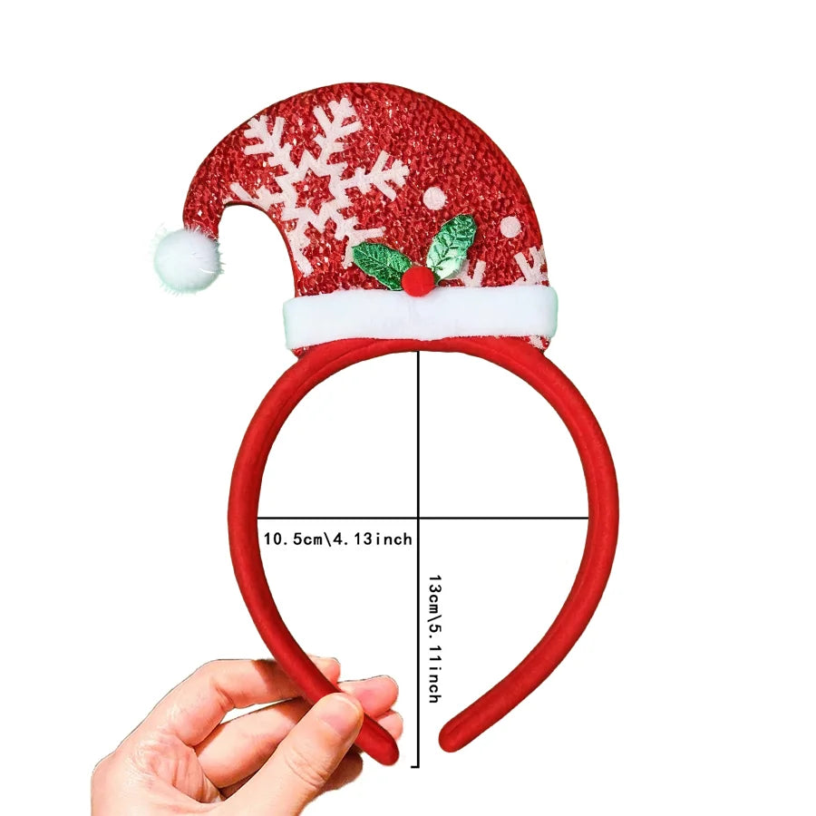 10PCS Christmas Decorations For Home Snowman Christmas Tree Bow Deer Horn Headband With Light Girl Children Party Headband