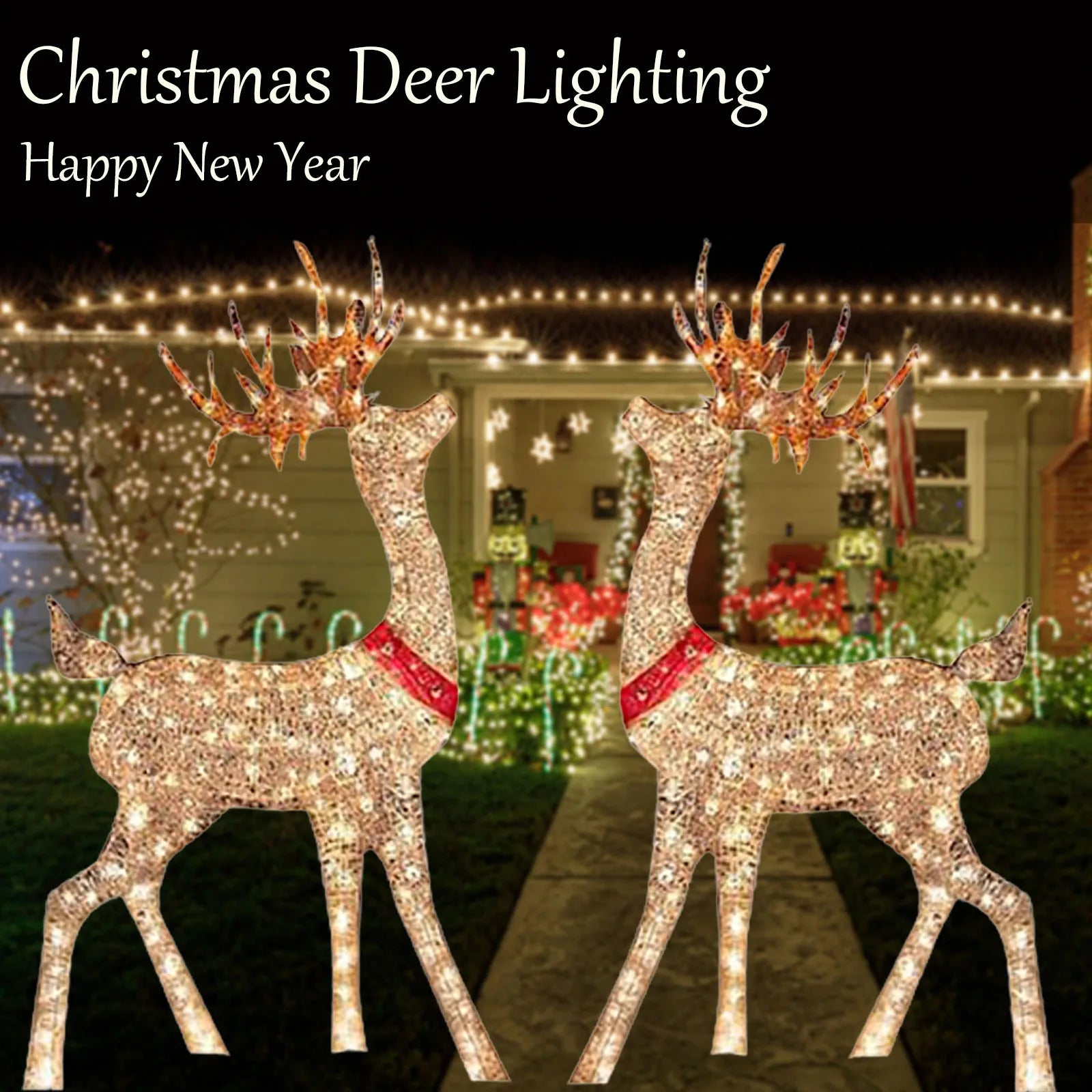 1pc Lighted Christmas Deer Stake Lighted Christmas Deer Stake Reindeer Christmas Pathway Lights Outdoor Yard And Garden