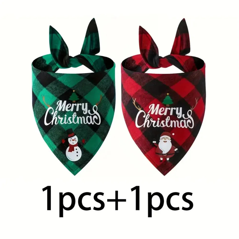 1/2pc Christmas Pet Triangle Scarf Dog Bandanas Saliva Towel For Holiday Party Decor Adjustab Scarf For Small & Large Sized Dogs