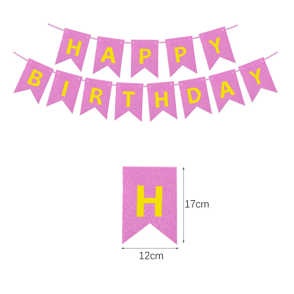 Happy Birthday Banners Gold Pink Letters Flag Banner Hanging Ornament Spiral Decoration for Kids Birthday Party Decor Supplies
