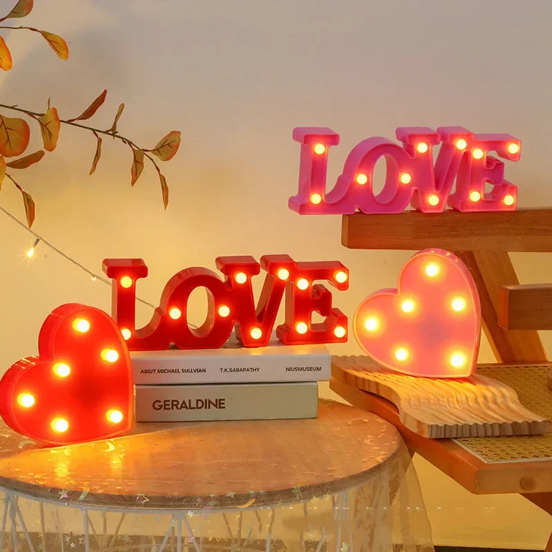 LED Love Heart  Lamp Wedding Party Romantic Red Pink Night Light Ornament Birthday Christmas Home Decoration Valentines Day Gift