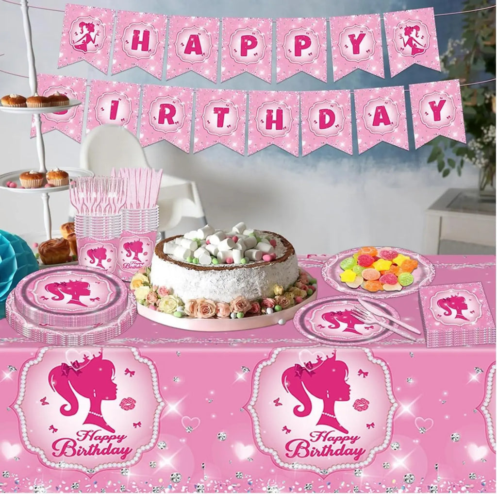 New Princess Birthday Party Decoration Tableware Pink Princess Theme Plates Cups Napkins Ballon Girl Birthday Party Supplies kit