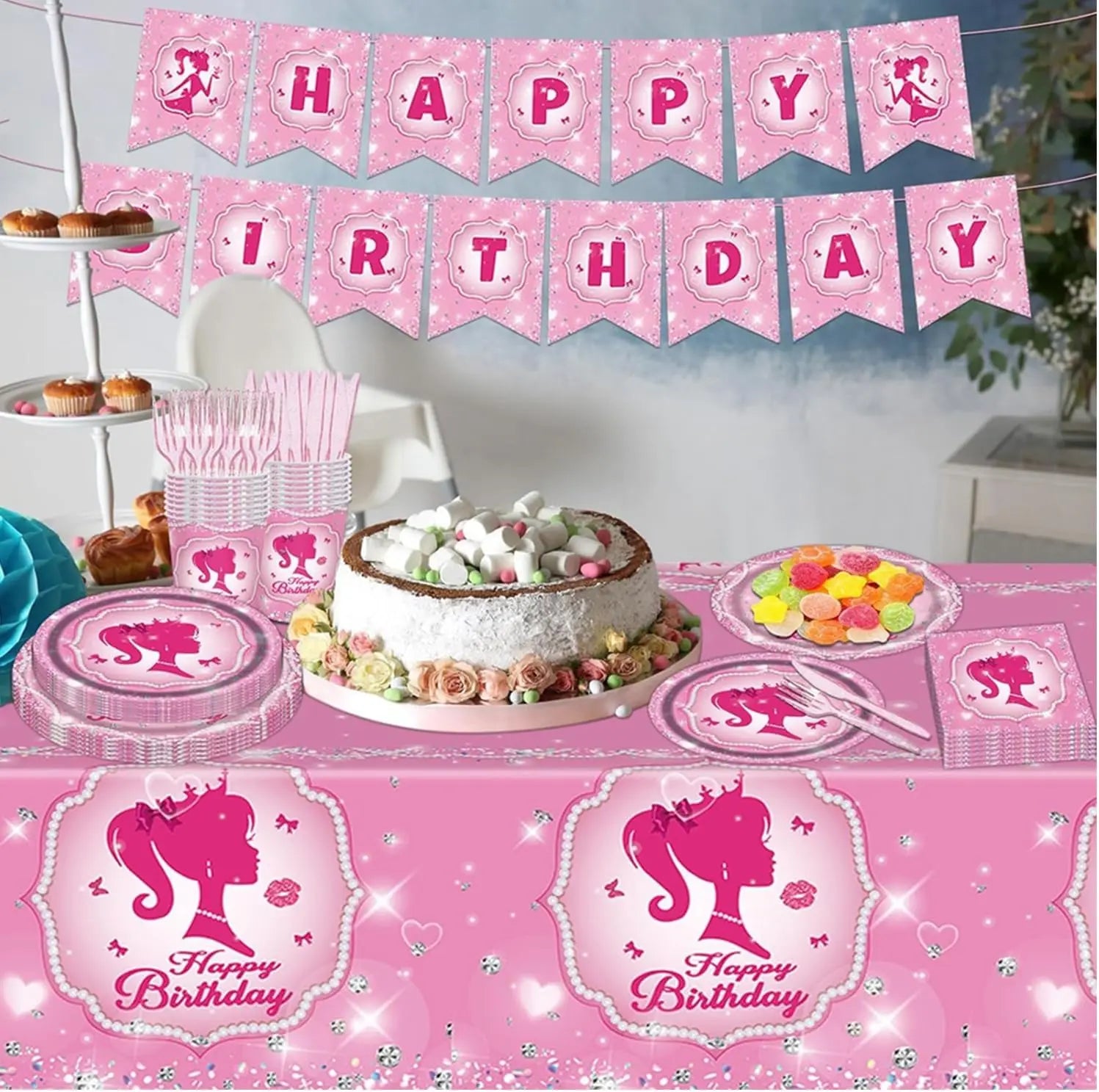 New Princess Birthday Party Decoration Tableware Pink Princess Theme Plates Cups Napkins Ballon Girl Birthday Party Supplies kit