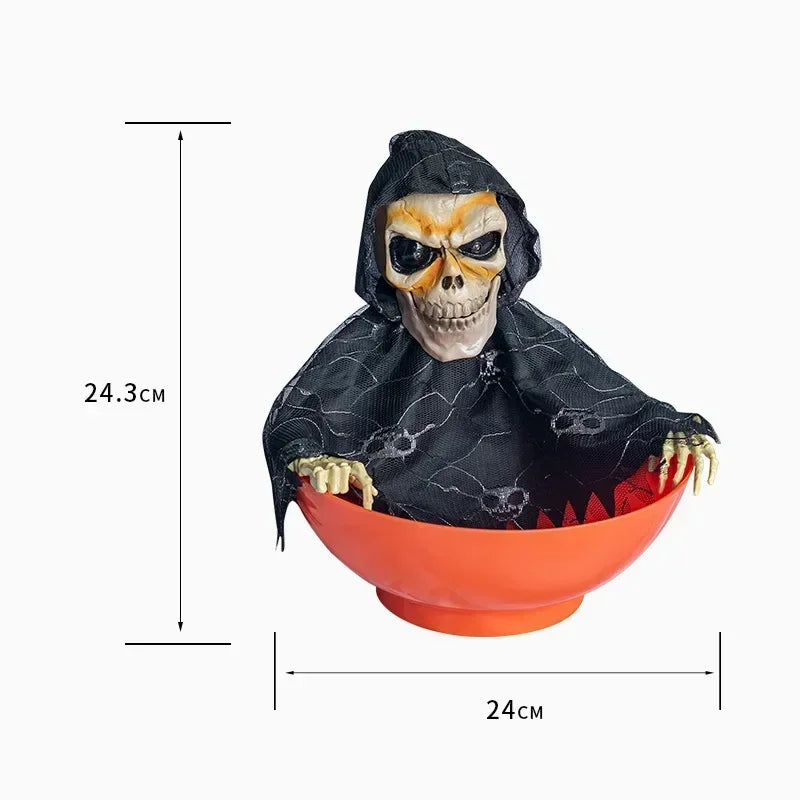 Skeleton Hand Candy Bowl with Light Up Red Eyes Spooky Sound Effects