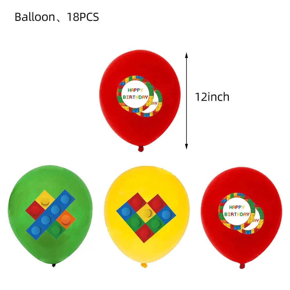 Kids Building Blocks Birthday Party Decoration Colorful Building Block Theme Party Supplies Kit Plates Cups Napkins Straw Ballon