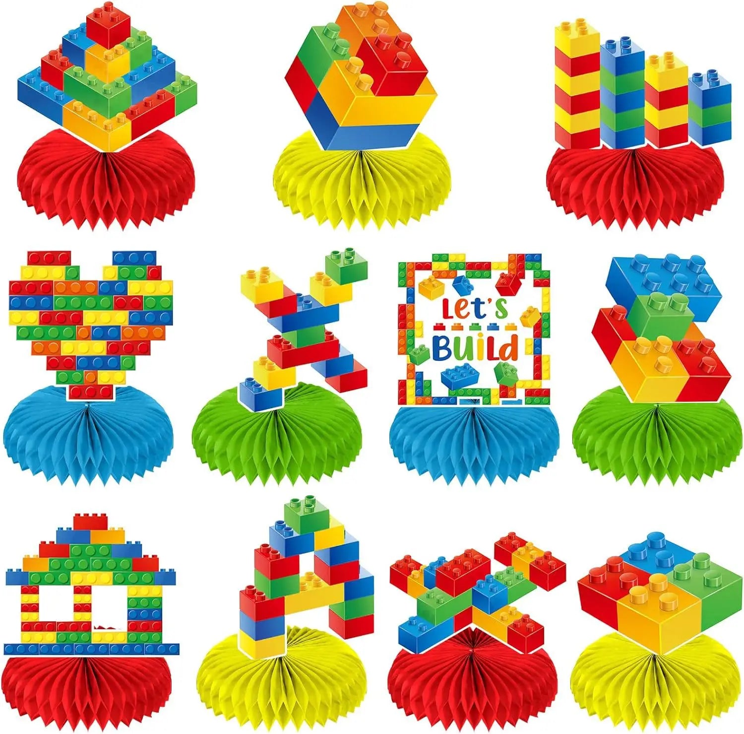 Kids Building Blocks Birthday Party Decoration Colorful Building Block Theme Party Supplies Kit Plates Cups Napkins Straw Ballon