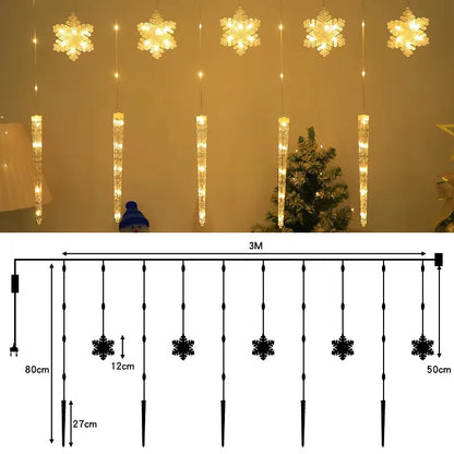LED Christmas Icicle Snowflake Curtain Lights