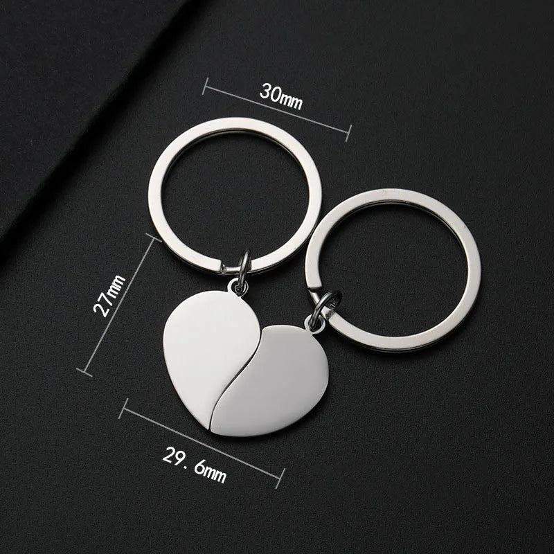 Stainless Steel Puzzle Keychain Blank For Engrave Metal Broken Keart Key Chain Couple Keychains Mirror polished 10pair
