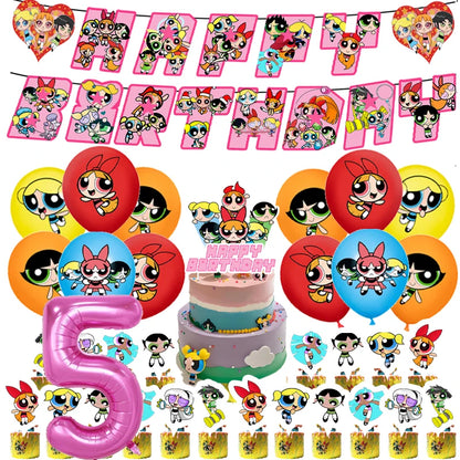 Cute Cartoon Girls Theme Birthday Balloon Set 1-9 Years Number Balloons Cake Topper Party Decor
