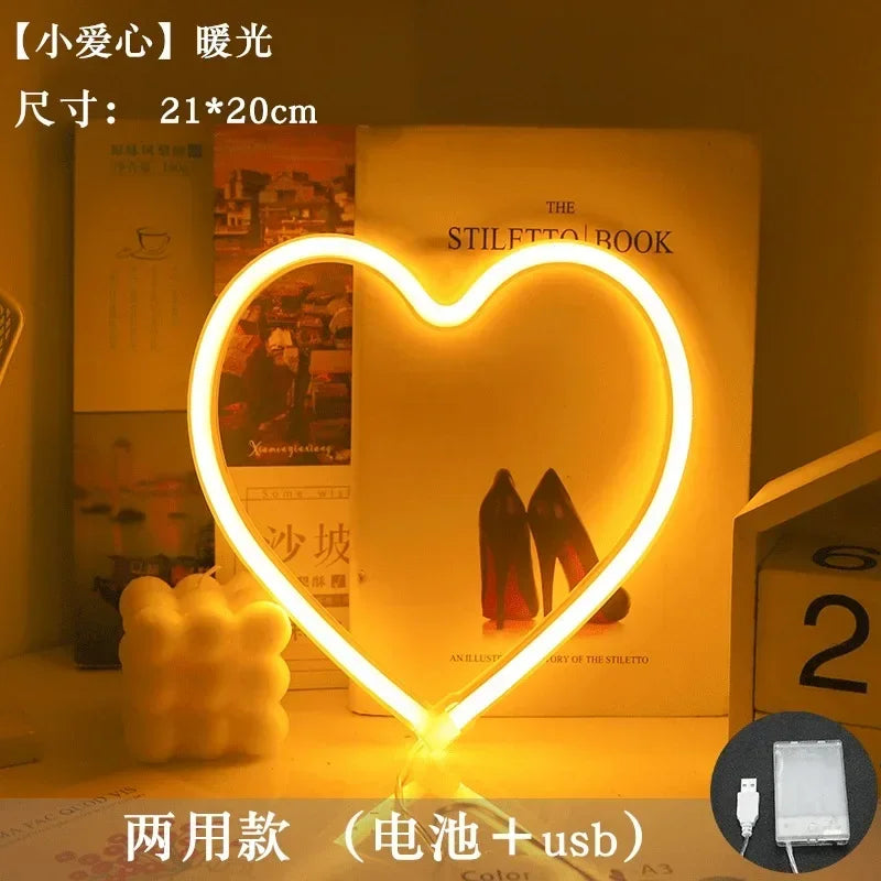 LED Neon Light Wall Sign Love Shape Night Light USB Battery Powered Neon Night Lamp Bedroom Home Decor Valentine's Day Gifts