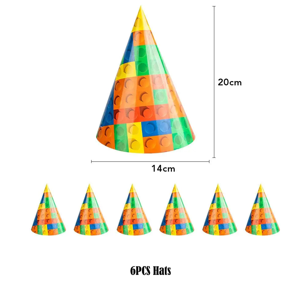 Kids Building Blocks Birthday Party Decoration Colorful Building Block Theme Party Supplies Kit Plates Cups Napkins Straw Ballon