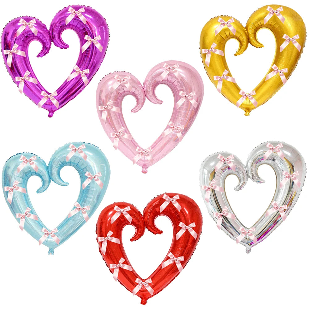 40inch Giant Heart-Shaped Foil Balloon with Pink Bows Multi-Colored for Valentine's Day Wedding Birthday Party Decor Photo Props