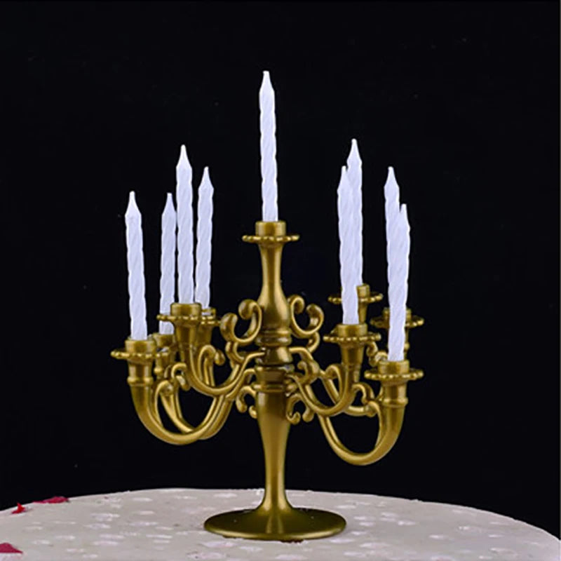 1Set Candles and Candlestick Birthday Party Cake Candle Holders Toppers Decor