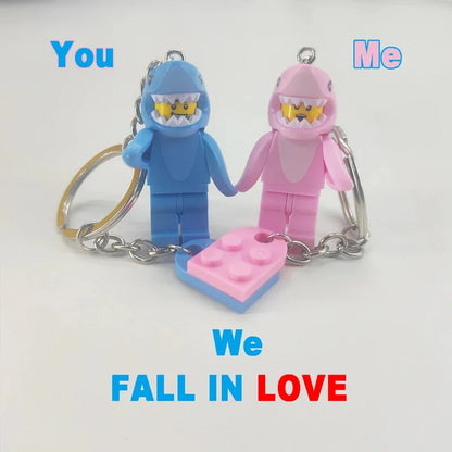Couple Keychains Set - Matching Pink & Blue Anime Keyring Charms for Lovers, Cute Bag/Car Decor Gift for Him Her