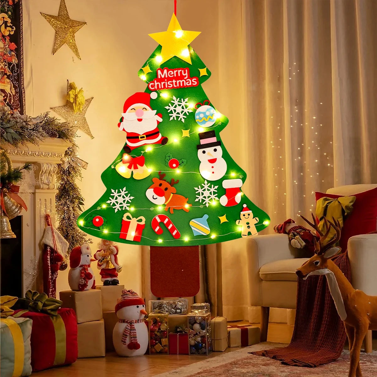 DIY Felt Christmas Tree Christmas Decoration for Home Navidad Noel 2025 New Year Christmas Ornaments Santa Claus Xmas Kids Gifts