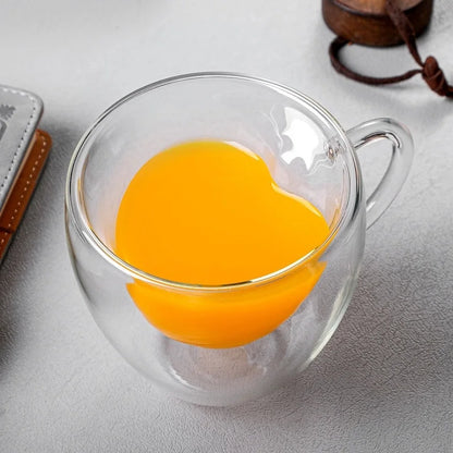 Heart Love Shaped Glass Mug Couple Cups Double Wall Heat-Resisting Wine Glasses Tea Cups Milk Espresso Coffee Mug Drinkware