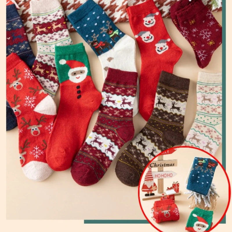Christmas Pattern Socks 5 Pairs Set Festive Holiday Socks with Santa Design Warm Crew SocksCute Socks Stocking Stuffers Gifts