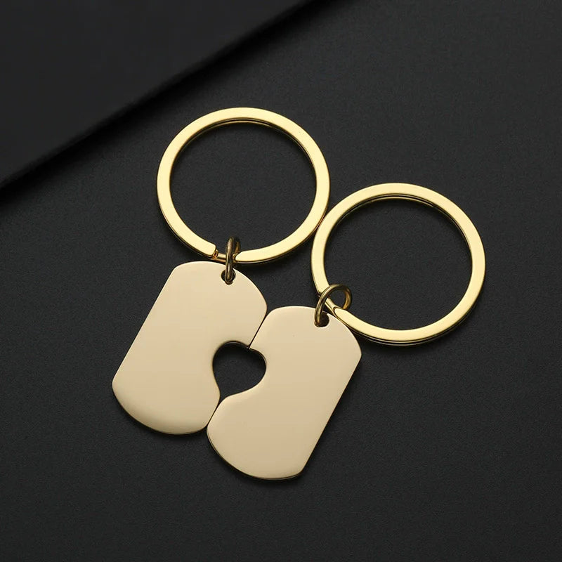 Stainless Steel Puzzle Keychain Blank For Engrave Metal Broken Keart Key Chain Couple Keychains Mirror polished 10pair