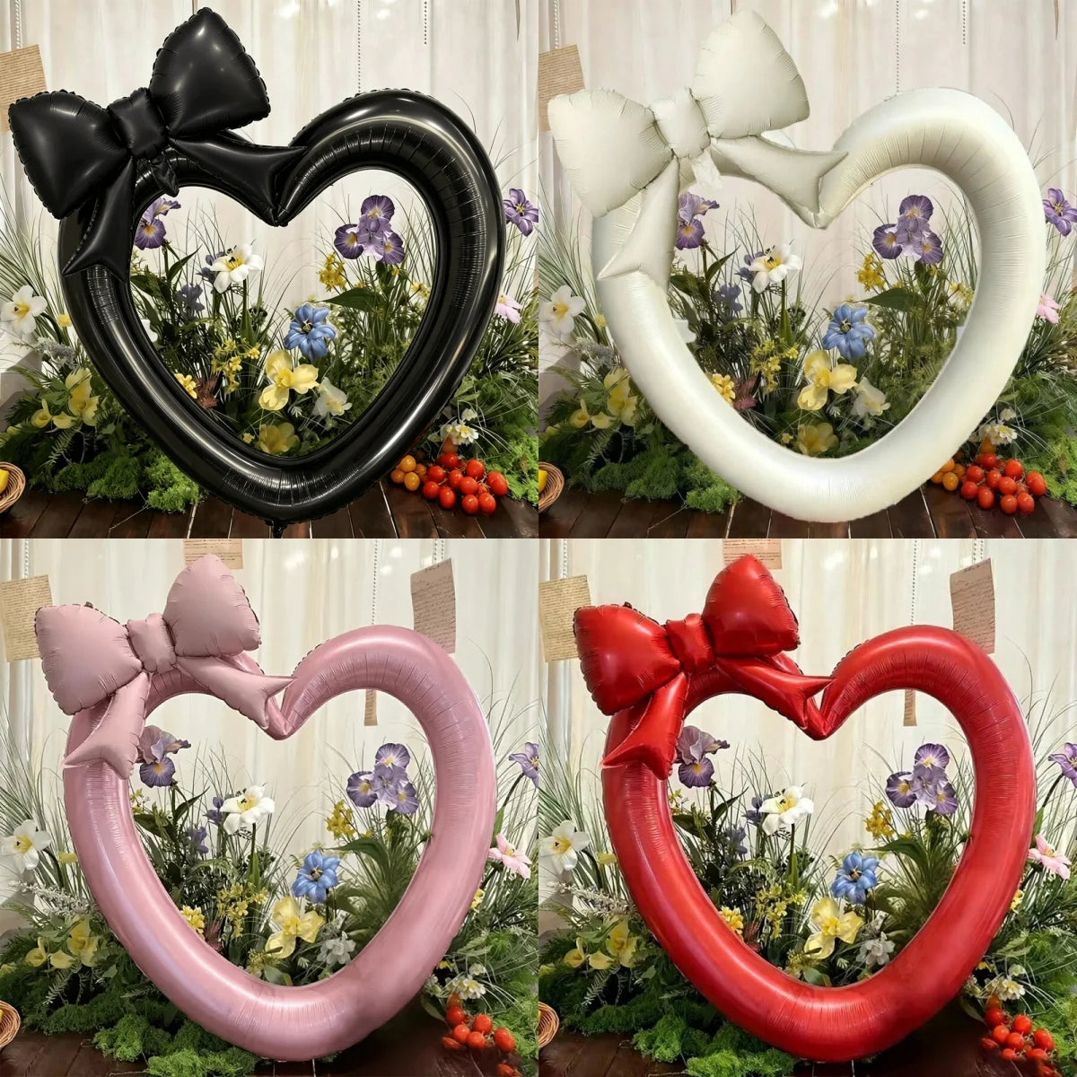 40Inch Heart Foil Balloon with Bow Pink Red Cream Black Birthday Wedding Valentine Mother's Day Decor