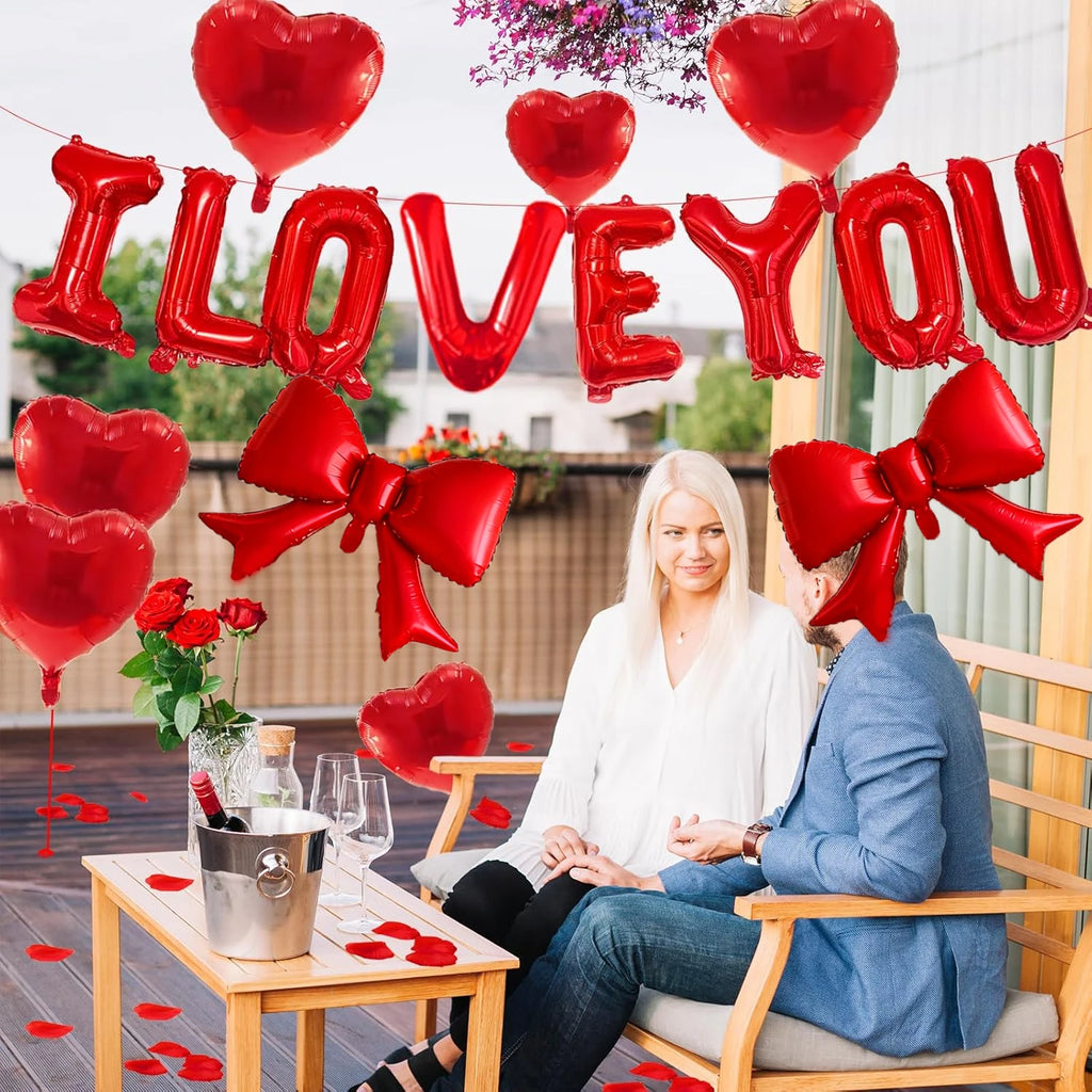 57 Pcs I LOVE YOU Balloon Set with Red Bow Star Aluminum Balloon Valentine's Day Wedding Anniversary Birthday Party Decoration