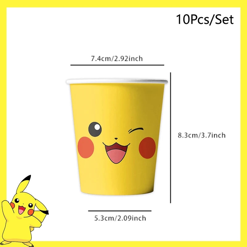 Pokemon Birthday Party Decoration Pikachu Disposable Tableware Cup Napkin Plate Tablecloth Baby Shower Cake Topper Flag Balloons