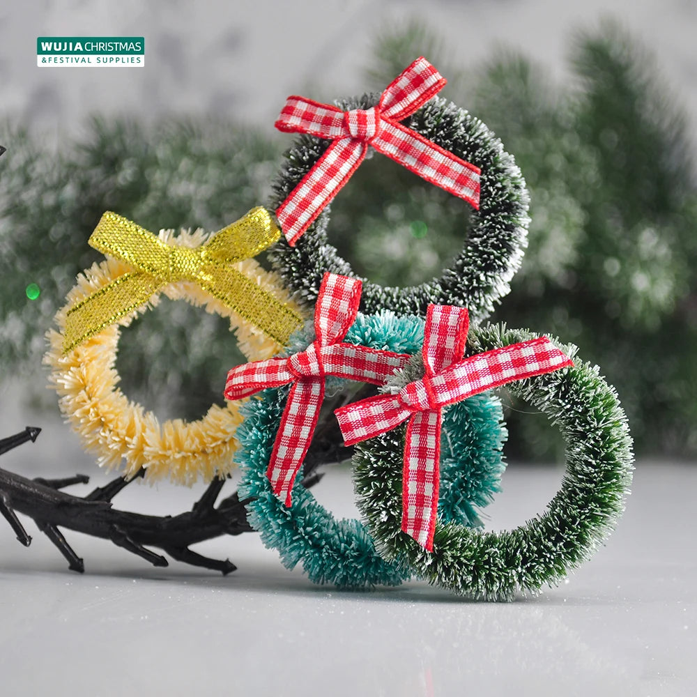 12pcs Christmas Garland with Bow Xmas Vine Ring Decoration Artificial Door Wreath Hanging Ornaments for Wedding Party Home Decor