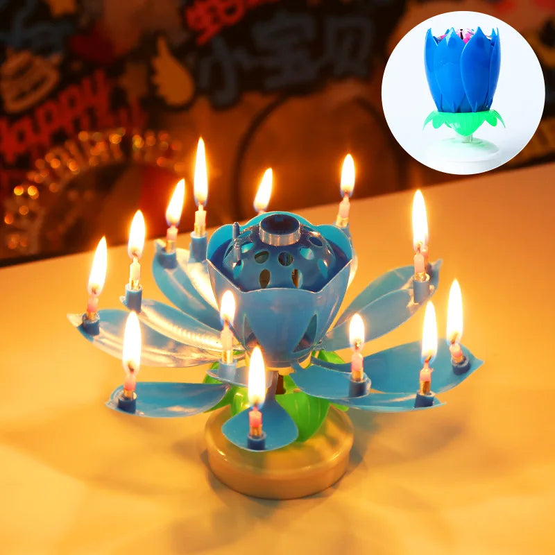 Birthday Lotus Candle with Music & Rotating Flower Design