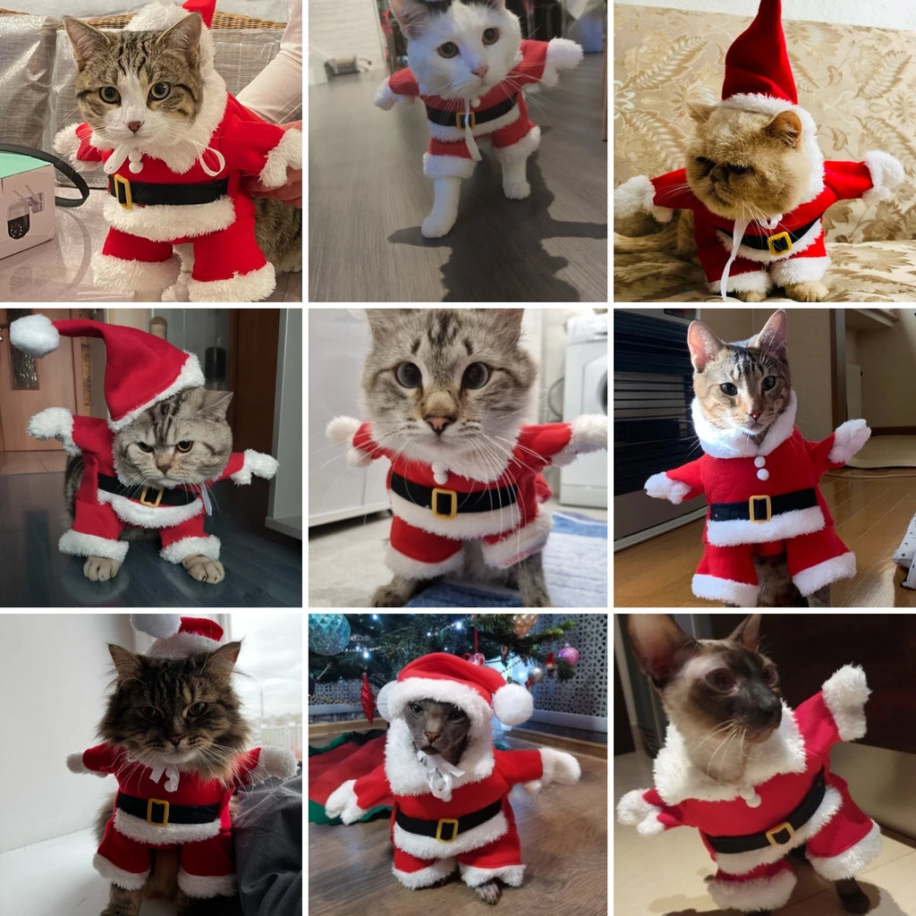 Christmas Pet Costume For Small Medium Dogs Cats Cute Santa Claus Cat Clothes Funny Party Dress Up Cat Jumpsuit Sphynx Apparel