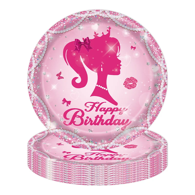 New Princess Birthday Party Decoration Tableware Pink Princess Theme Plates Cups Napkins Ballon Girl Birthday Party Supplies kit