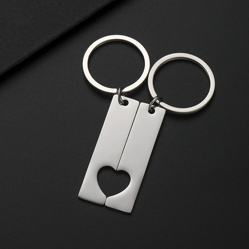 Stainless Steel Puzzle Keychain Blank For Engrave Metal Broken Keart Key Chain Couple Keychains Mirror polished 10pair