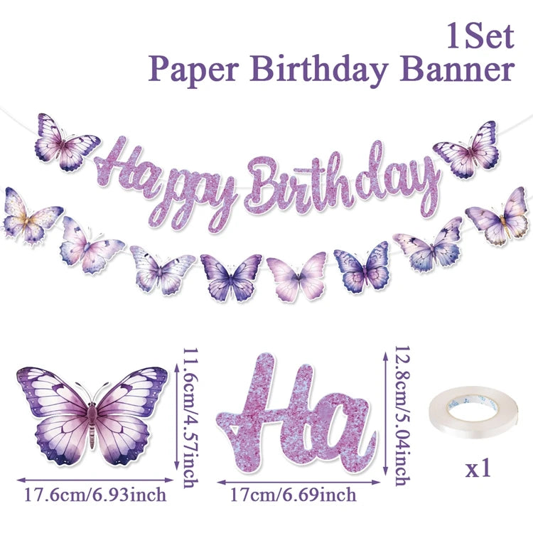 Pink Happy Birthday Banner With Butterfly Dancing Hanging Pendant Garlands  Princess 1st Happy Birthday Party Decorations