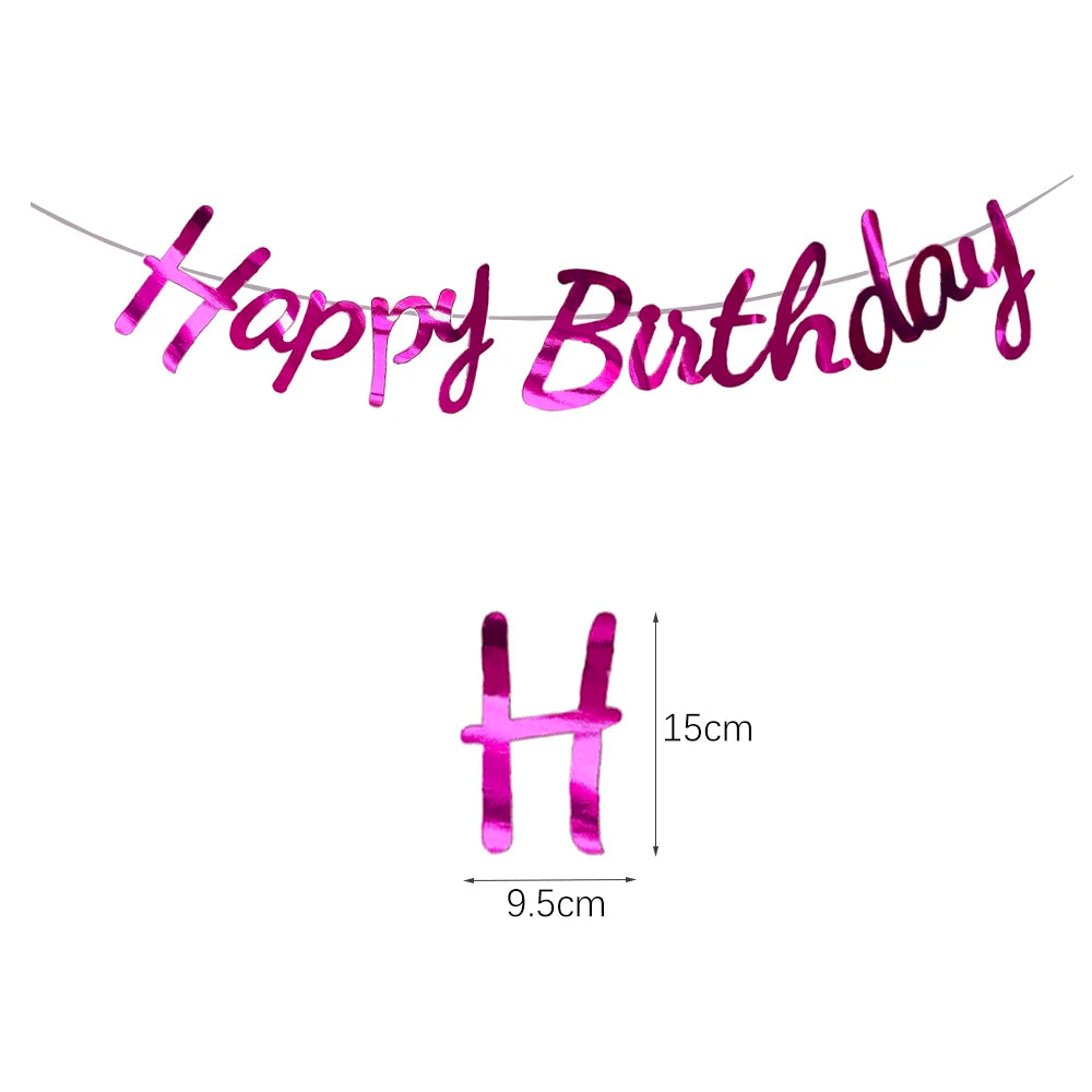 Happy Birthday Banners Gold Pink Letters Flag Banner Hanging Ornament Spiral Decoration for Kids Birthday Party Decor Supplies
