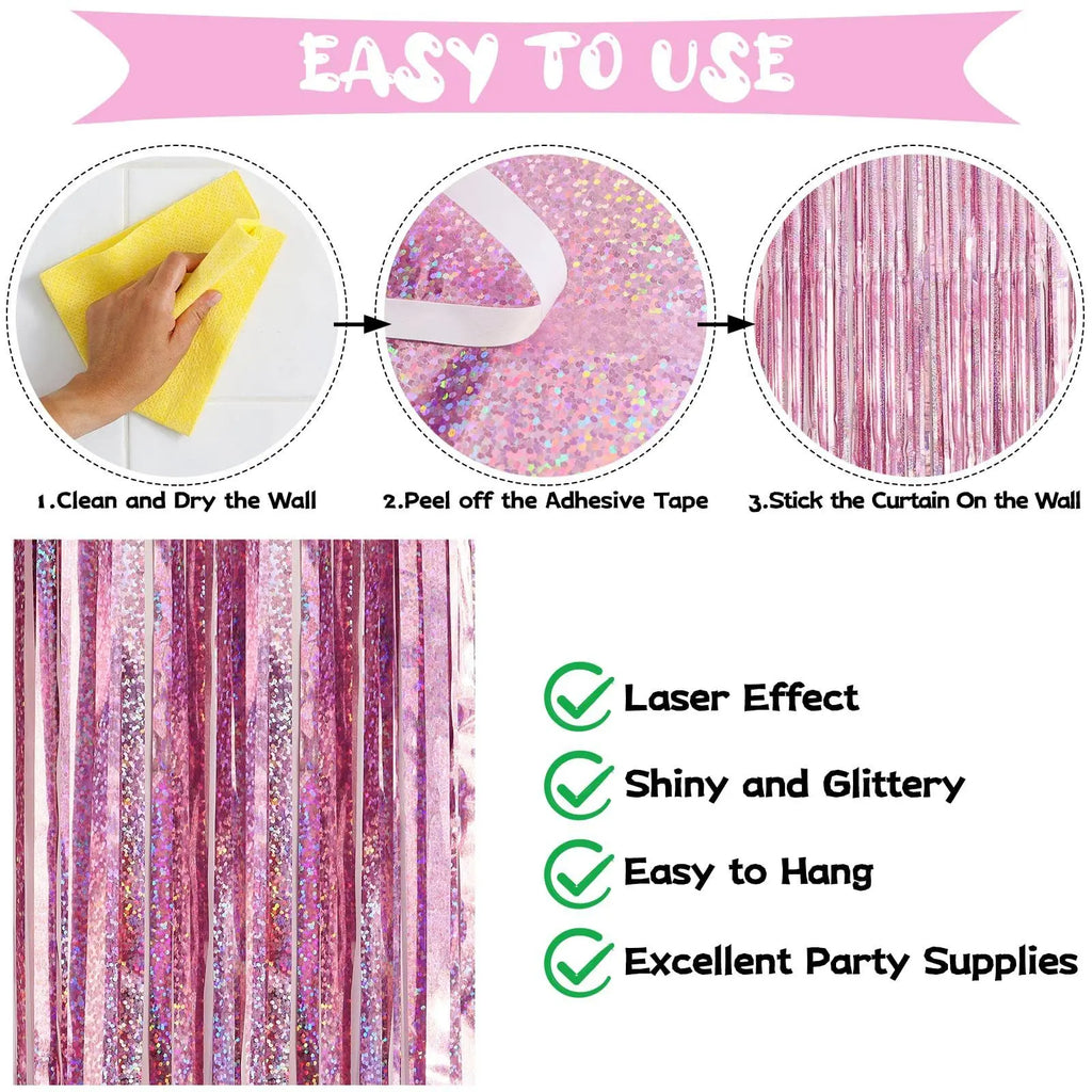 2Pcs Party Backdrop Curtains Metallic Foil Tinsel Curtain Glitter Foil Fringe Curtain Birthday Wedding Party Decoration Supplies