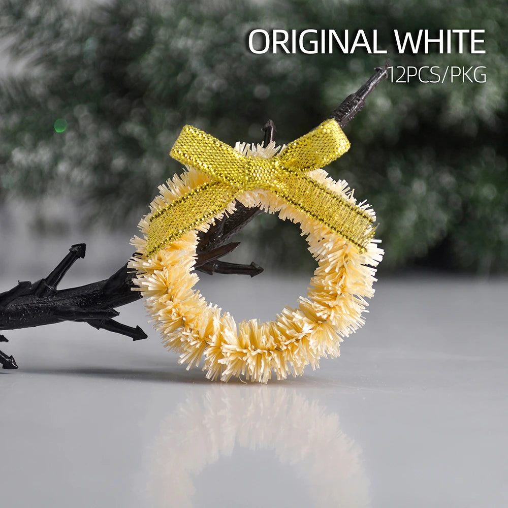 12pcs Christmas Garland with Bow Xmas Vine Ring Decoration Artificial Door Wreath Hanging Ornaments for Wedding Party Home Decor
