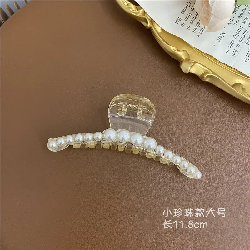Elegant Hyperbole Big Pearls Acrylic Hair Claw Clips Big Size Makeup Hair Styling Barrettes for Women Hair Accessories