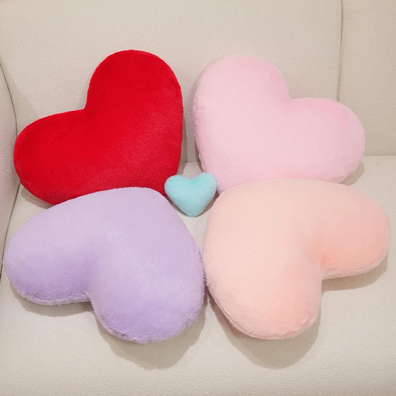 Nordic Style Furry Solid Color Heart-shaped Cushion Key Chain Pink Red Sofa Bed Back Cushion Soft Throw Pillow Bedside Cushion