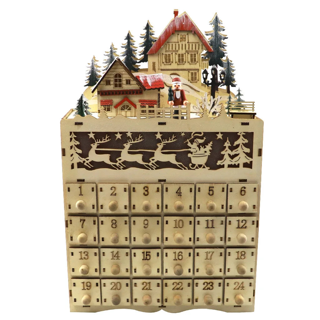 Advent Calendars Christmas Wooden Advent Calendar LED Lighted Village House Countdown Ornament with Drawers Box Decor Gift