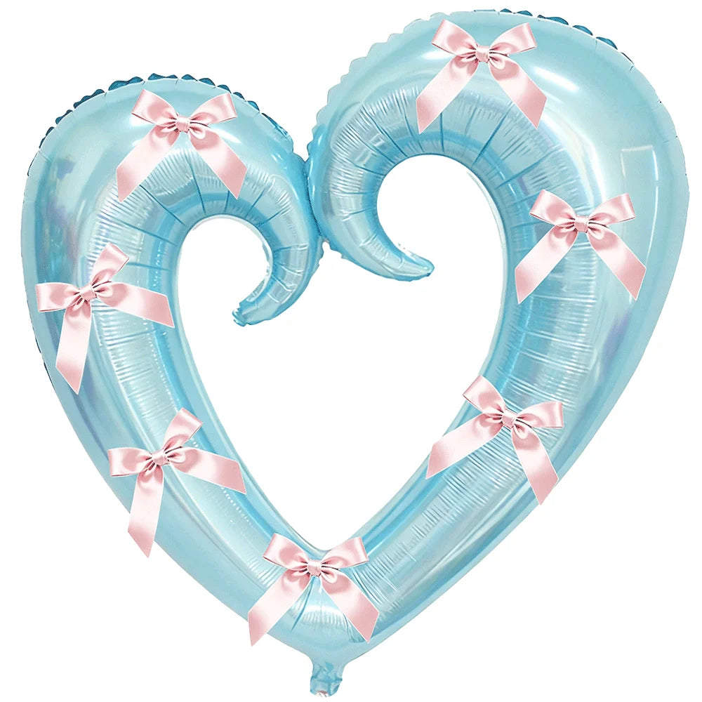 40inch Giant Heart-Shaped Foil Balloon with Pink Bows Multi-Colored for Valentine's Day Wedding Birthday Party Decor Photo Props