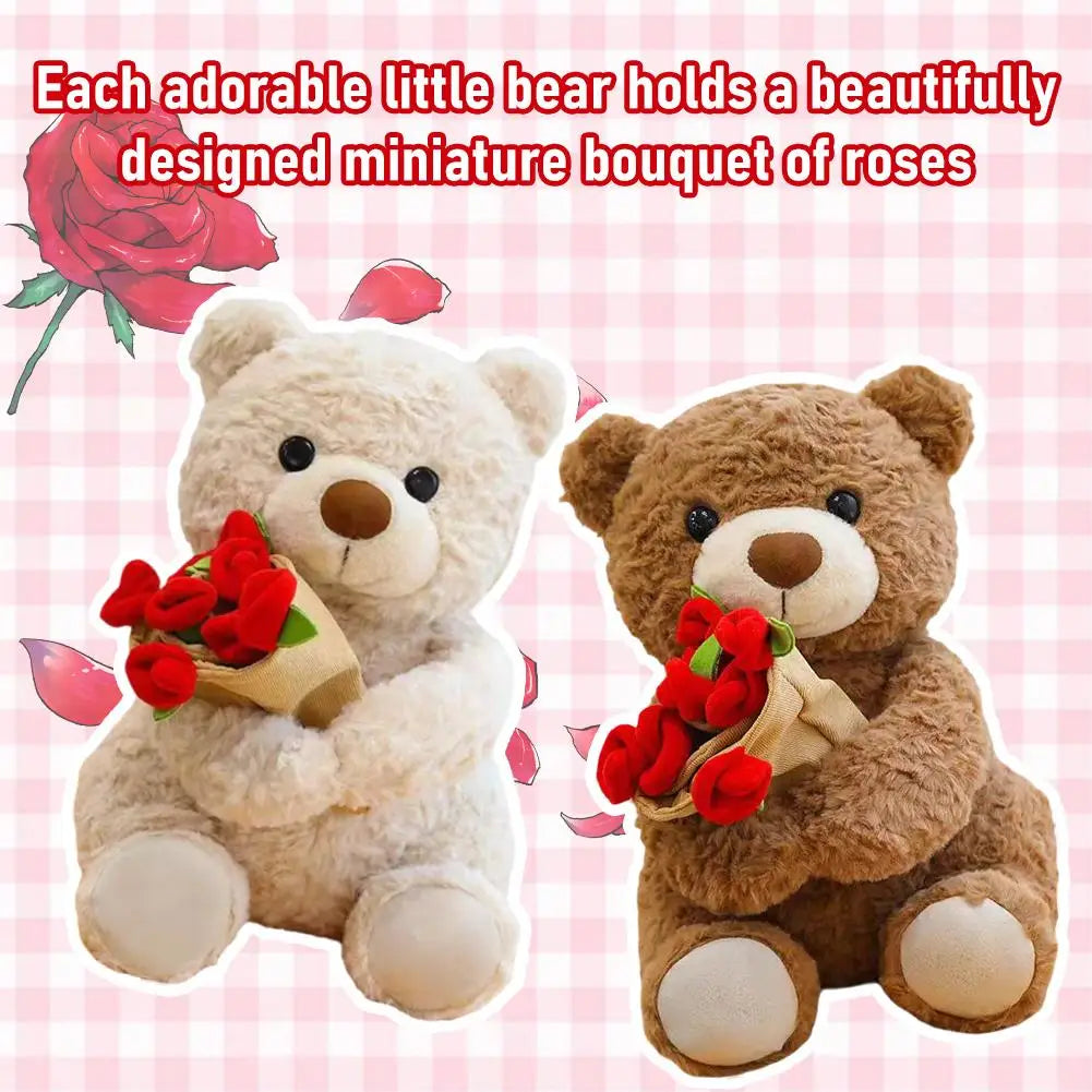 New Hot Sale Teddy Bear with Roses Plush Toy Soft Bear Stuffed Doll Romantic Gift for Lover Home Decor Girls Birthday Gift