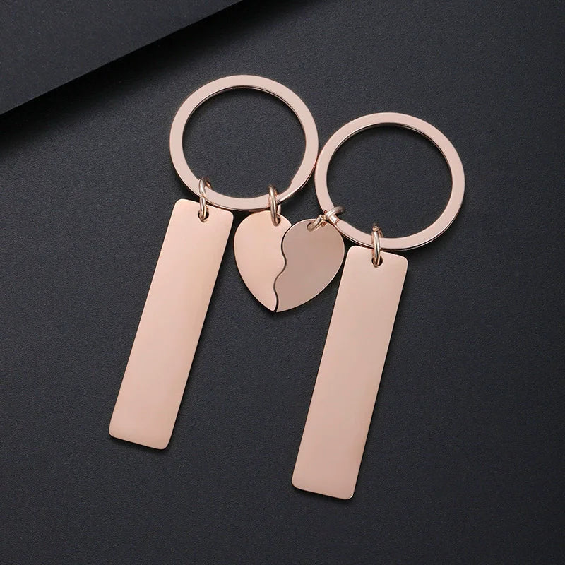 Stainless Steel Puzzle Keychain Blank For Engrave Metal Broken Keart Key Chain Couple Keychains Mirror polished 10pair