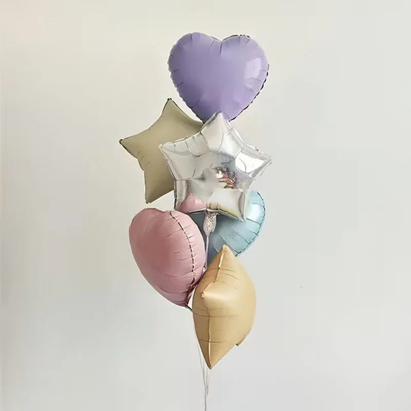 7Pcs 18" Cream Pink Heart Star Foil Balloons with Ribbon for Wedding, Birthday & Party Decor