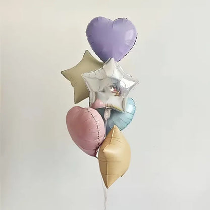 7Pcs 18" Cream Pink Heart Star Foil Balloons with Ribbon for Wedding, Birthday & Party Decor