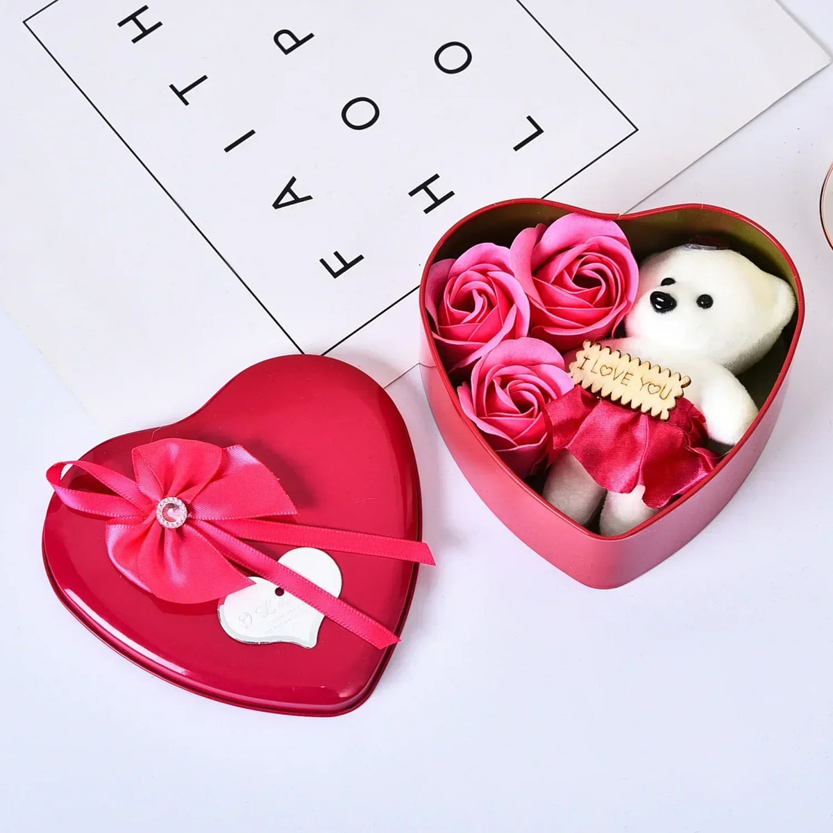 Valentine's Day Bear Rose Gift Box Romantic Flower Bear Bouquet Wedding Birthday Party Decoration Home Decor Gift for Girlfriend