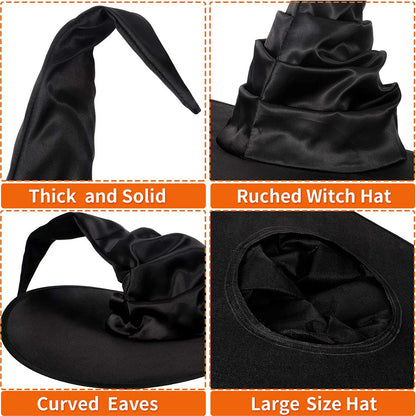 Witch Hat Black Folds Wizard Hats for Women Men