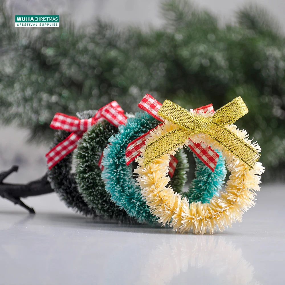12pcs Christmas Garland with Bow Xmas Vine Ring Decoration Artificial Door Wreath Hanging Ornaments for Wedding Party Home Decor