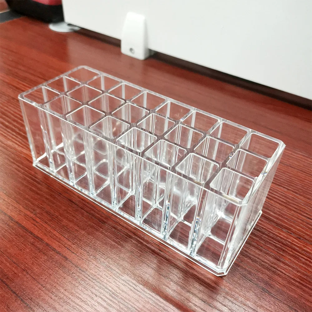Acrylic Lip Gloss Holder Organizer, Lipstick Holder, 24 Slots Makeup Lip Gloss Lipstick Brushes Storage Display Case