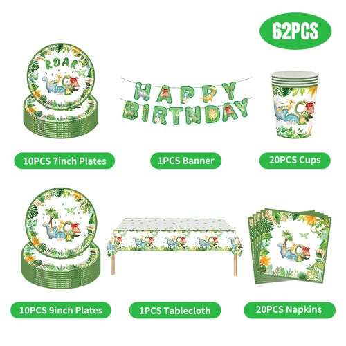 Dinosaur Theme Birthday Decoration Tableware Cup Plate Napkin Backdrop Balloons Banner Paper Bag Kids Gifts Party Decor Supplies