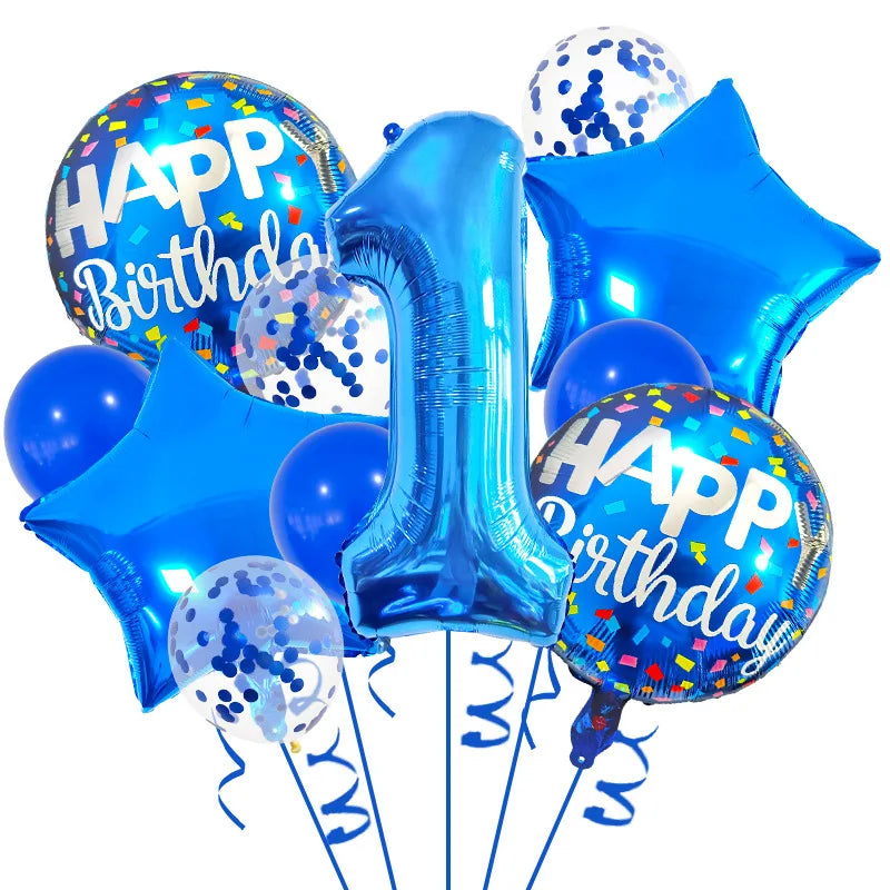 13PCS 32-Inch Blue Number Foil Balloons - Easy to Use, Perfect for Birthdays, Celebrations & Themed Party Decor