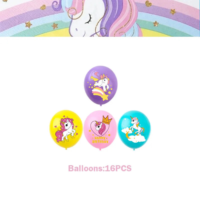 Unicorn Girls Birthday Decoration Party Supplies Unicorn Theme Tableware Set Cup Plate Balloon Banner Gift  for Kids Party Favor